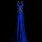 Robe de soirée longue en satin bleu, style rétro, élégante et raffinée, dos nu, avec perles, longueur au sol, robe de bal, robe de soirée, robe de bal, nv3964
