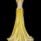 Yellow Fashion Elegant V-neck Exquisite Gem Long Mermaid Slim Fishtail Skirt Satin Floor Length Train Ball Gown Evening Gown Party Gown Prom Dress nv3864