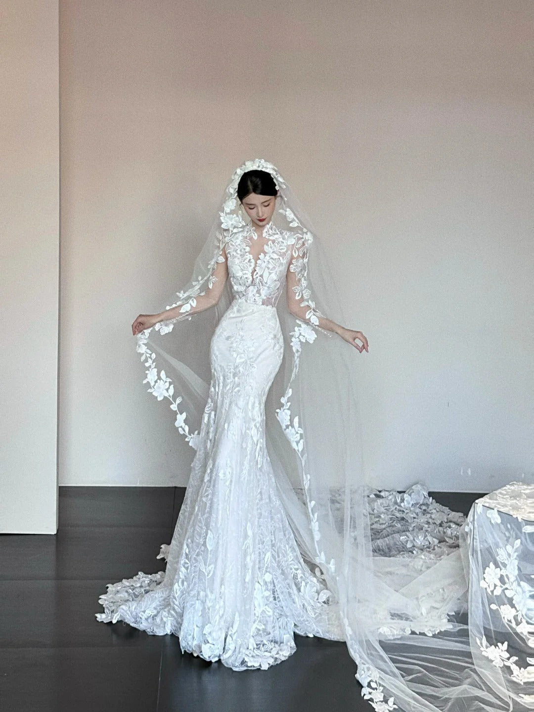 Robe de soirée sirène longue en tulle et dentelle, magnifique, élégante et exquise, longueur au sol, robe de bal, robe de mariée nv4054