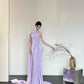 Robe de soirée sirène longue en satin violet, élégante et exquise, longueur au sol, robe de mariée nv4058