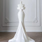 White Mermaid Satin Elegant Long Ball Gown Evening Gown Graduation Gown Wedding Dress nv4334