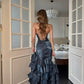 Robe de bal longue en satin bleu marine tendance NV6574