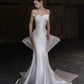Wunderschönes, exquisites, langes, mit Perlen besetztes Satin-Meerjungfrauen-Ballkleid mit schmalem Abendkleid und Brautkleid nv4127