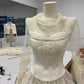 Robe de bal courte en satin blanc et dentelle transparente, avec perles et perles, robe d'anniversaire, nv4522