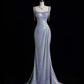 Silber glänzend wunderschöne elegante schöne lange Pailletten bodenlangen Meerjungfrau schlanke Ballkleid Abendkleid Partykleid nv4118