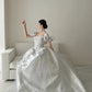 Robe de mariée blanche magnifique et exquise, longue et perlée, en satin, avec traîne, motif floral, robe de bal, robe de soirée, nv4069
