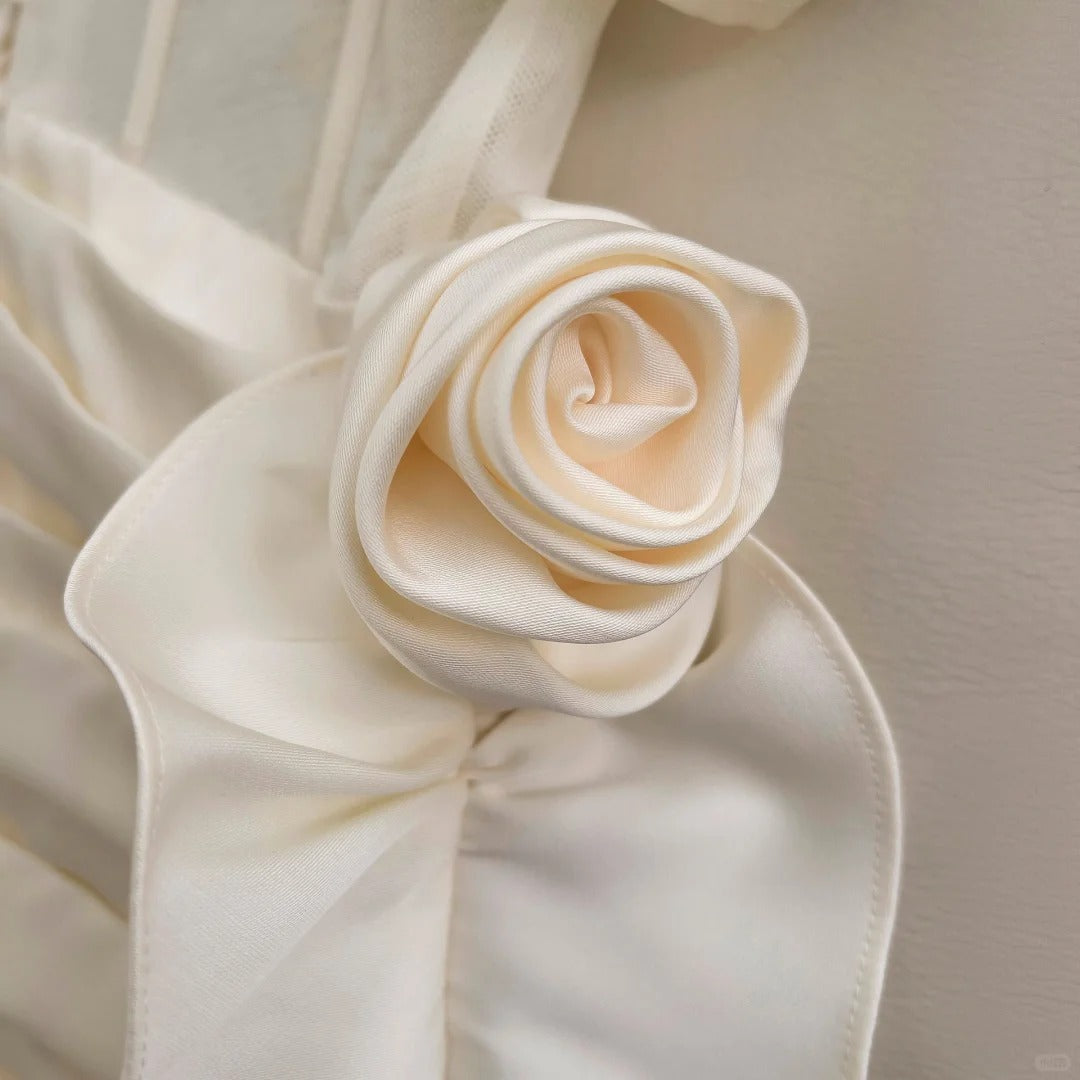 Robe de soirée courte en satin blanc ivoire, robe de bal, robe de fête d'anniversaire, nv4668