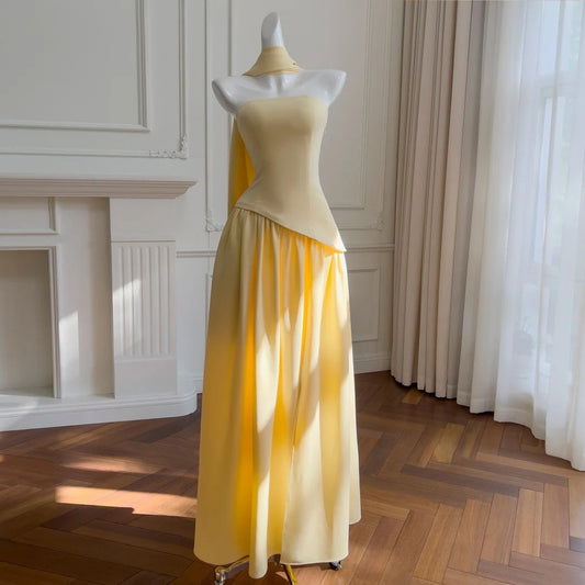 Robe de bal élégante en satin jaune, robe de soirée, robe de soirée, robe de remise de diplôme, nv4674