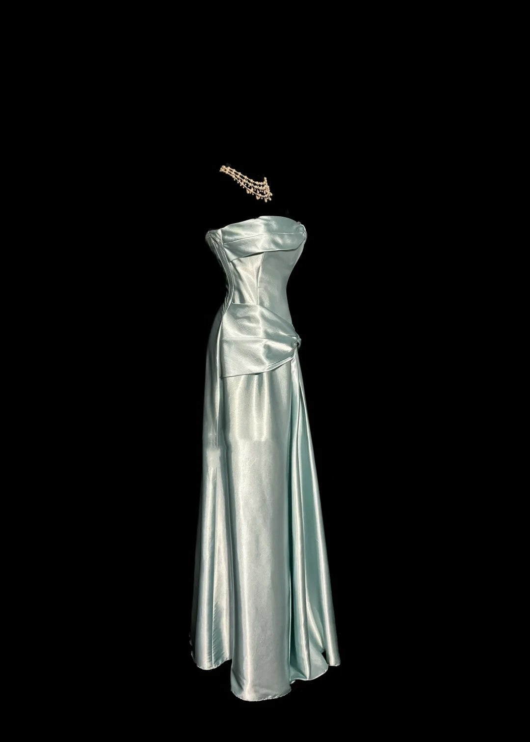 Mintgrünes, schlichtes, elegantes, langes Satin-Ballkleid, Abendkleid, Partykleid, NV4119