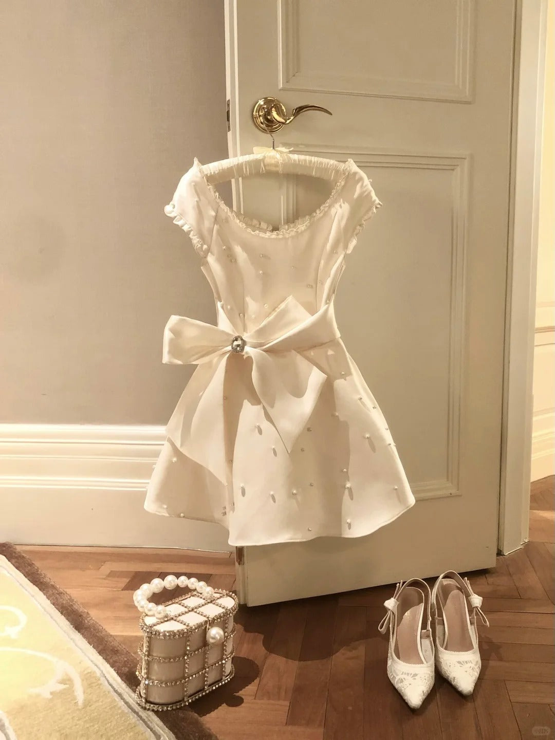 Robe de bal blanche à perles, robe de soirée, robe d'anniversaire, robe de soirée, nv4443