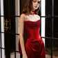 Rotes Ballkleid, glänzend, elegant, Satin, langes Abendkleid, Abschlusskleid, NV4226