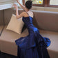 Robe de soirée sirène bleue à volants, tenue de soirée légère et luxueuse, idéale pour les petites personnes, nv4543