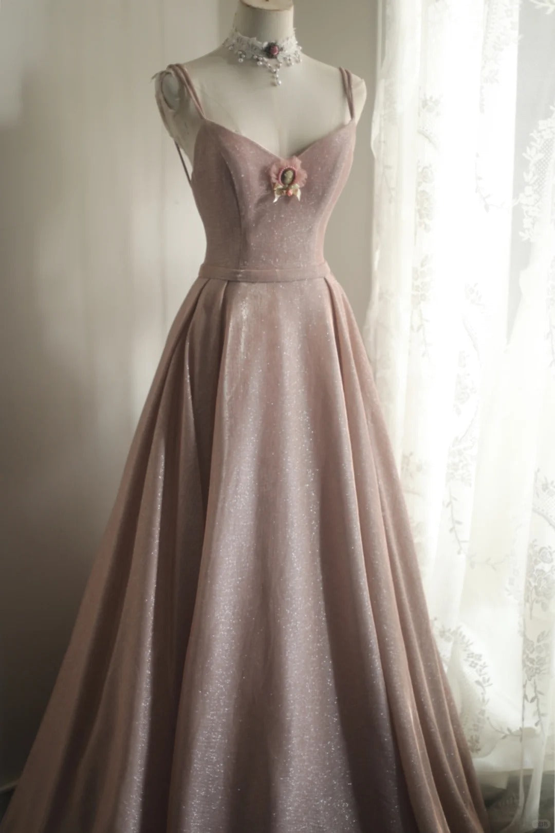 Robe de soirée longue en satin rose pour fille brillante, tenue de soirée, nv4693