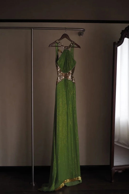 Green, luxurious, and exquisite long tulle evening gown NV6640