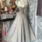 Gray Vintage Long Satin Prom Gown Evening Dress Party Dress nv4364