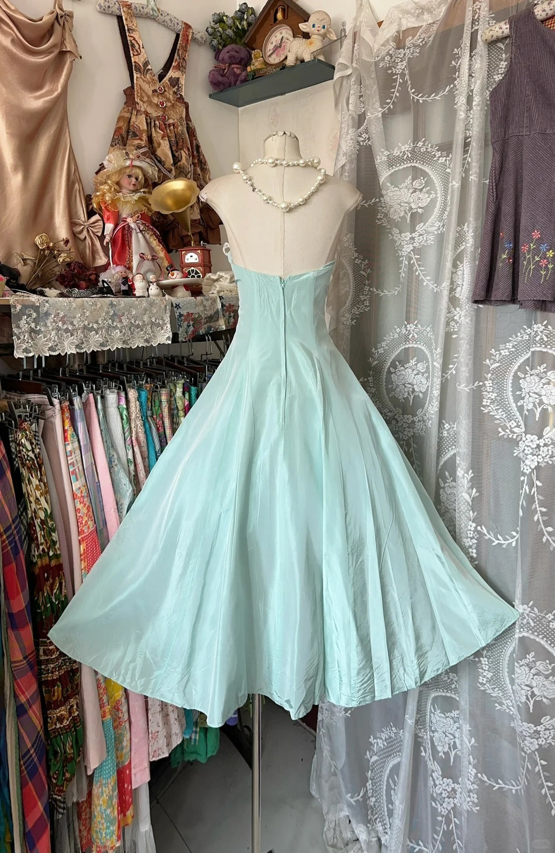 Robe de soirée courte en dentelle vert menthe, tenue d'anniversaire, de fête, nv4370