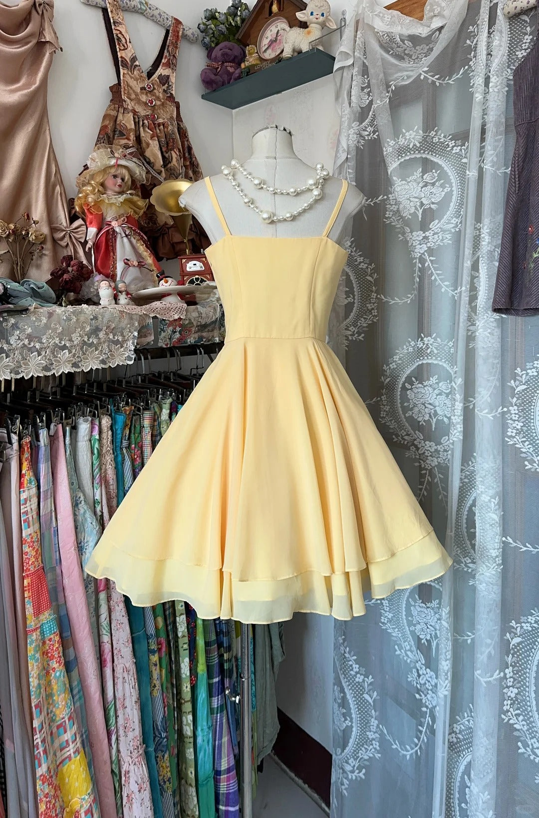 Gelbes, modisches Homecoming-Kleid, kurzes Chiffon-Geburtstagskleid, Partykleid, nv4371