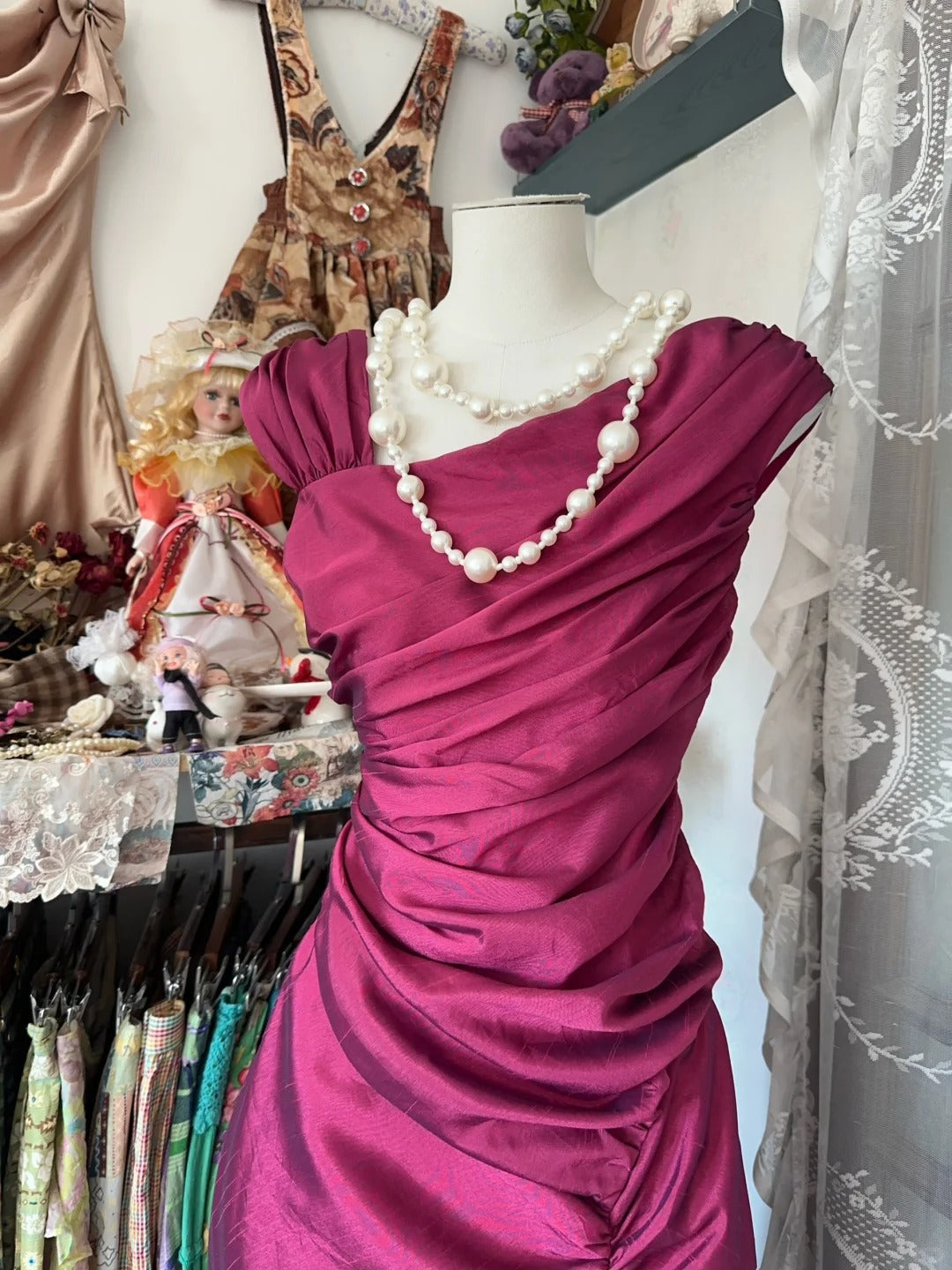 Robe de soirée sirène longue en satin rose, élégante, vintage, élégante, coupe slim, longueur au sol, robe de bal, robe de soirée, nv4202