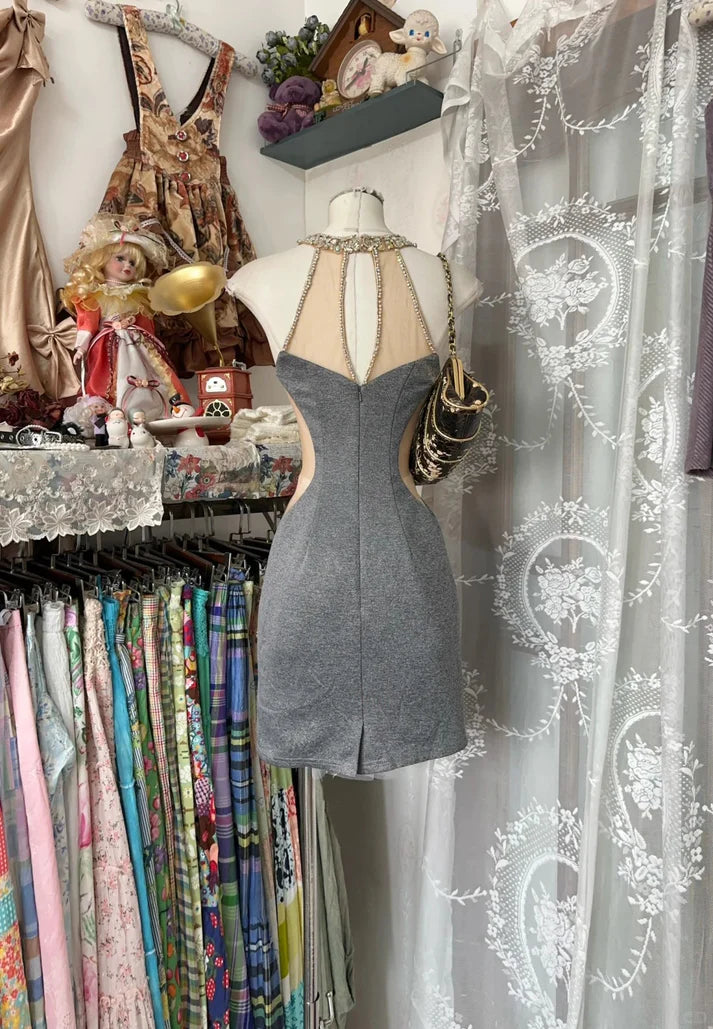 Graues, charmantes Homecoming-Kleid, schönes, kurzes, sexy Partykleid mit Ausschnitt, nv4303