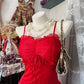 Robe de soirée longue en mousseline de soie, élégante et simple, style vintage, rouge, nv4623