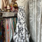 Robe de bal longue en mousseline de soie à imprimé floral noir et blanc rétro nv5427