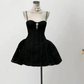 Robe de soirée courte en velours noir à bretelles spaghetti, style rétro, robe de fête d'anniversaire, nv5265
