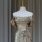 NiceVestidos – Goldfarbenes, paillettenbesetztes, langes, schimmerndes Abendkleid NV5994