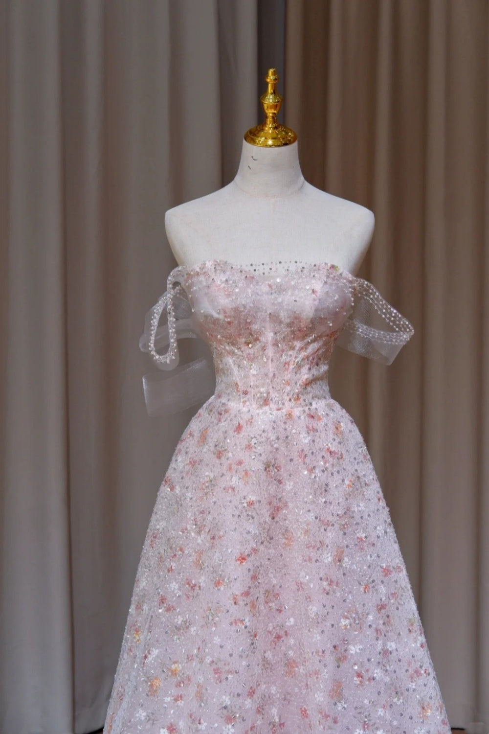 NiceVestidos – Rosa Pailletten-langes, schimmerndes Abendkleid NV5995