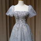 NiceVestidos – Langes, funkelndes blaues Abendkleid mit zarter Perlenstickerei NV5996