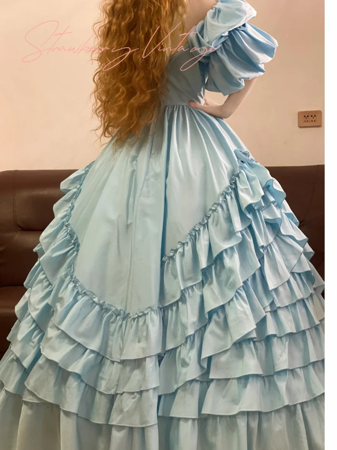 Robe de bal longue en satin bleu vintage élégante nv5025