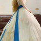 White blue floral vintage elegant long tulle ball gown evening dress nv5017
