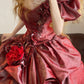 Red floral pleated fashionable long satin princess ball gown nv5045