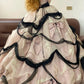 Rosa Spitze Schleife Vintage Elegante Lange Mehrlagige Prinzessin Tüll Ballkleid nv5027