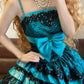 Blue rhinestone beaded long ruffled fashionable long satin princess ball gown nv5046