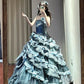 NiceVestidos - Robe de bal longue en tulle multicouches, bleu vintage, exquise, perlée, princesse, 16e anniversaire, conte de fées, fille de la mer, NV5666