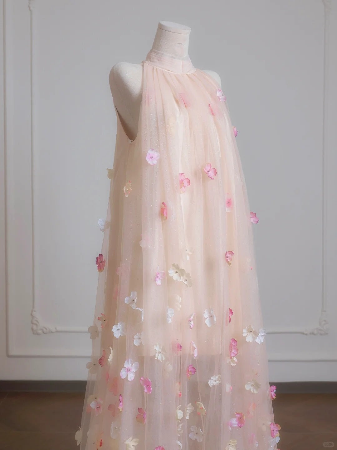 Rosa Blumen Elegantes Langes Tüll Ballkleid Abendkleid Partykleid nv4955