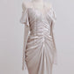 Champagnerweißes, modisches und elegantes Meerjungfrau-Kleid mit langen Ärmeln und langem Satin-Abschlussballkleid, Abendkleid NV4971