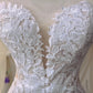 White floral applique lace long sleeves long mermaid slim fit floor length ball gown evening gown wedding dress nv4435