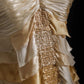Robe de soirée longue à volants en mousseline de soie à paillettes marron et jaune vintage nv5208