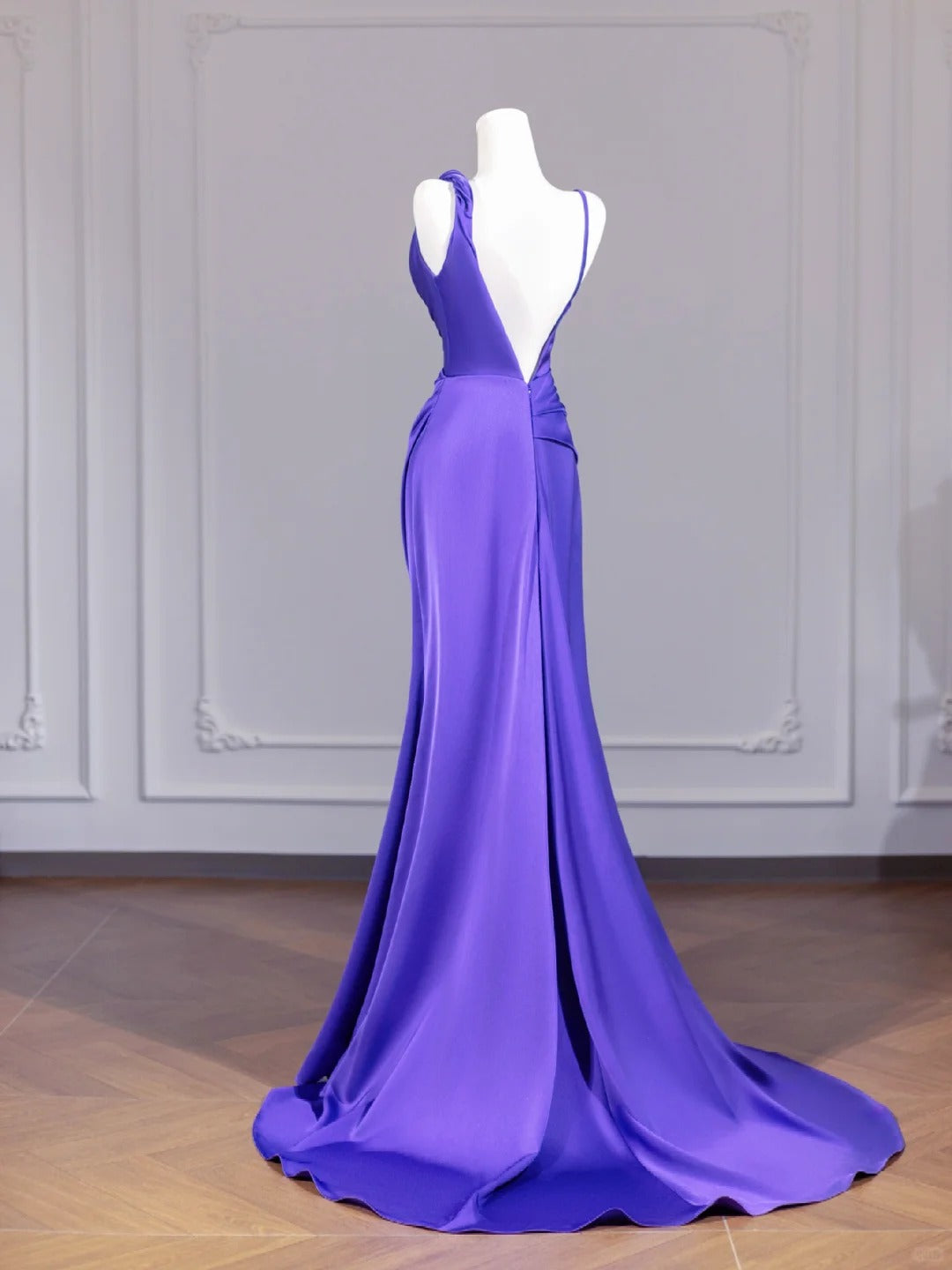Robe de bal longue en satin violet, élégante et dos nu, nv4964