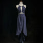 Robe de soirée longue en mousseline de soie, dos nu, strass bleus, nv4427