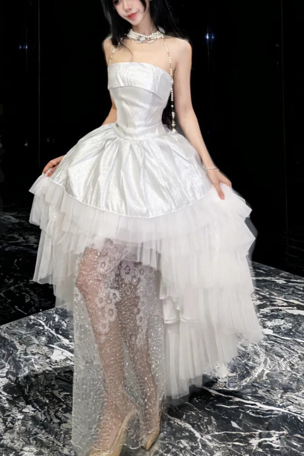 Weißes kurzes langes Kleid NV6728
