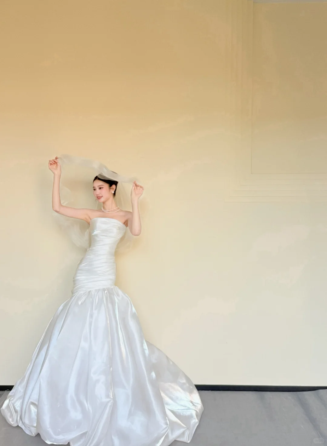 Strapless Ruched Satin Mermaid Wedding Gown, Simple Bridal Dress with Train  NV7416