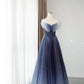 Navy blue gorgeous fashion gradient exquisite beaded butterfly A-line sequined long tulle elegant floor-length ball gown evening dress nv3818