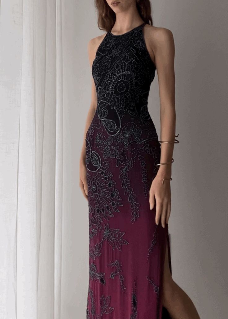 Red gradient gorgeous exquisite beaded long elegant prom dress evening dress nv3272