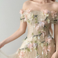 Off Shoulder A-Line Tulle Prom Dress Champagne 3D Floral High Slit Gown  NV7124