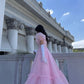 Pink Puff Sleeve Tulle Long Ball Gown Evening Dress Party Dress nv2702