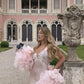 Pink Fashion Lace Strap Ankle Length Long Satin Ball Gown Prom Dress Evening Gown with Pink Tulle Shawl nv3291