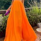 Orange Sexy A-Line Off Shoulder Chiffon Flowing Long Ball Gown Evening Dress Party Dress nv2335