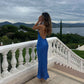 Blue strapless elegant long satin ball gown evening dress nv2984